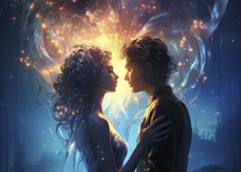 Dwoje astronautów unoszących się w kosmosie